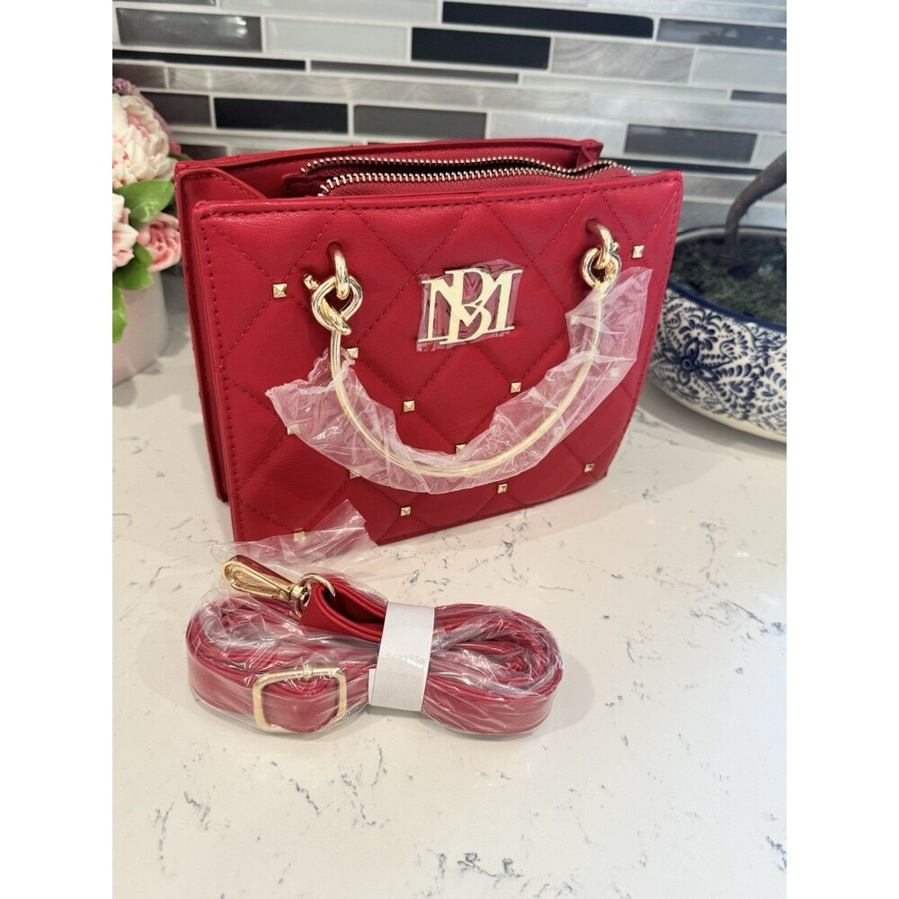 Badgley Mischka Red Quilted Bag With Gold Accents Strap NWT MSRP $129